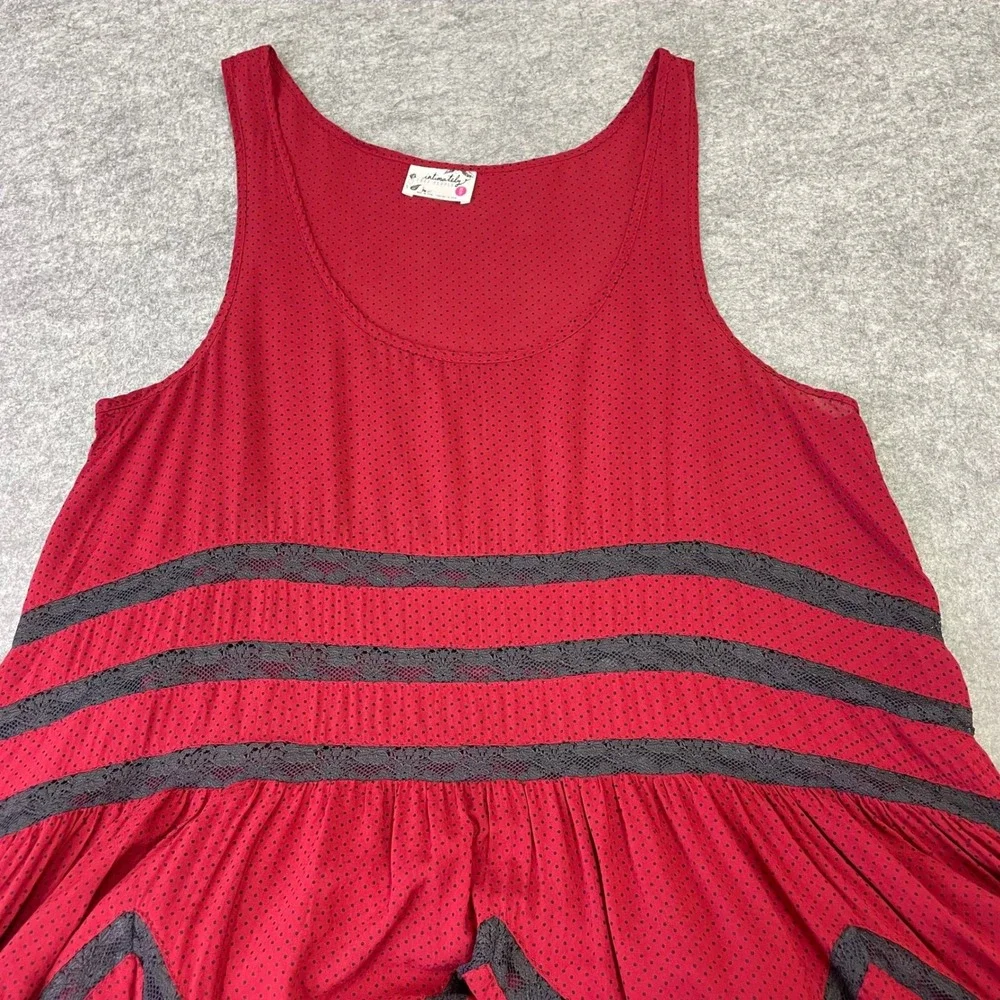 Free People Intimately Red Polka Dot Lace Trim Ruffle Slip Tunic Top XS Boho - Picture 7 of 16